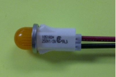 VCC 1051A3 Amber Neon 250V Panel Mount Indicator Lamp, Hi-Dome, .500" Hold Diameter, Wire Leads, 208VAC to 250VAC