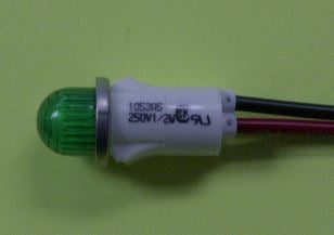 VCC 1053A5 Green Neon 250V Panel Mount Indicator Lamp, Hi-Dome, .500" Hole Diameter, Wire Leads, 208VAC to 250VAC