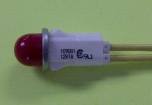 VCC 1090A1-12V Red Incandescent 12V Panel Mount Indicator Light, Hi-Dome, .500" Hole Diameter, Wire Leads