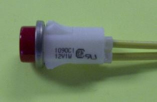 VCC 1090C1-12V Red Incandescent 12V Panel Mount Indicator Light, Hi-Hat, .500" Hole Diameter, Wire Leads
