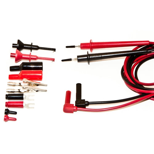Mueller 110004 Test Lead Kit with Shrouded Right Angle Banana Plugs, Threaded Test Prod, Comes with 5 Tip Accessories