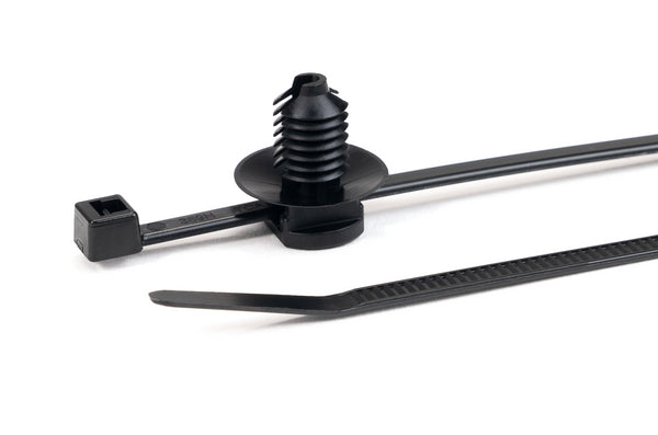 Hellermann Tyton 150-31090 2-Piece Cable Tie with Fir Tree Mount, 6.0"L, 0.26 - 0.28", Mounting Hole, PA66HS, Black, 500/pkg