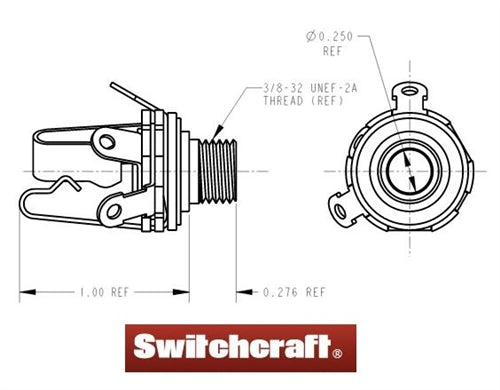 Switchcraft 12B 3 Pole Stereo 1/4" Jack with Nut & Washer, Double Open Circuit