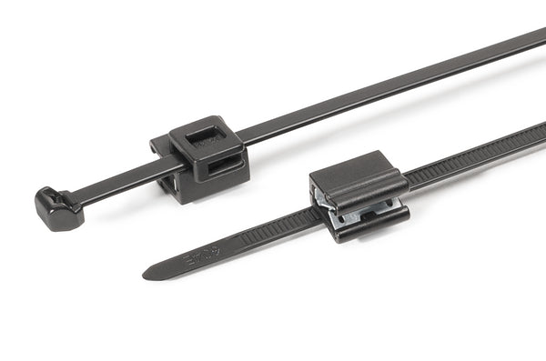 Hellermann Tyton 156-00862 Outside Serrated Cable Tie with Edge Clip, 8.0" Long, EC5B, 1 - 3 mm Panel, 50lb, PA66HS, Black, 500/pkg