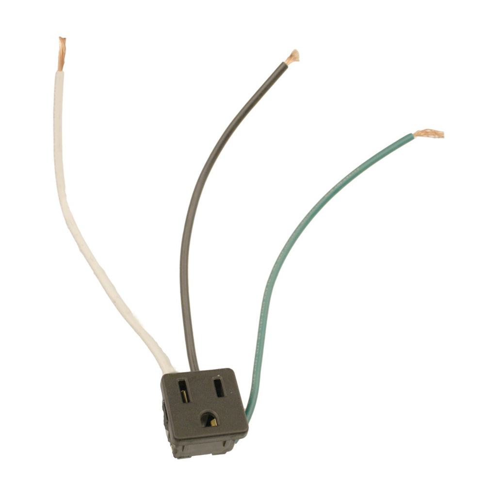 Leviton 1374-1 3-WIRE Snap-In AC Receptacle, 15A-125V, NEMA 5-15R, 2P, 3W, 14AWG 6" Long Wired - Black
