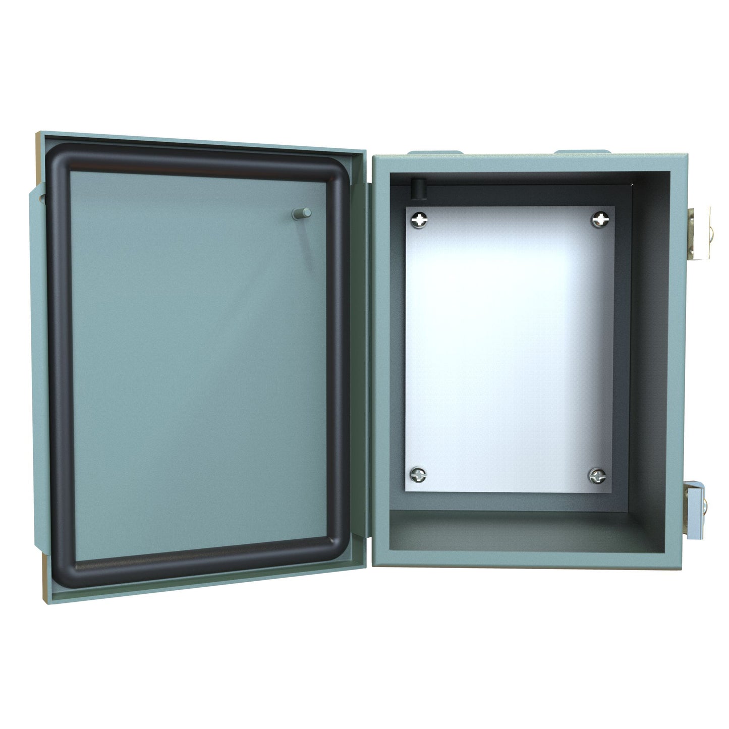 Hammond 1414PHG6 N12 Junction Box, Continuous Hinge Door with Clamps, with Panel - 8" x 6" x 6" - Steel/Gray