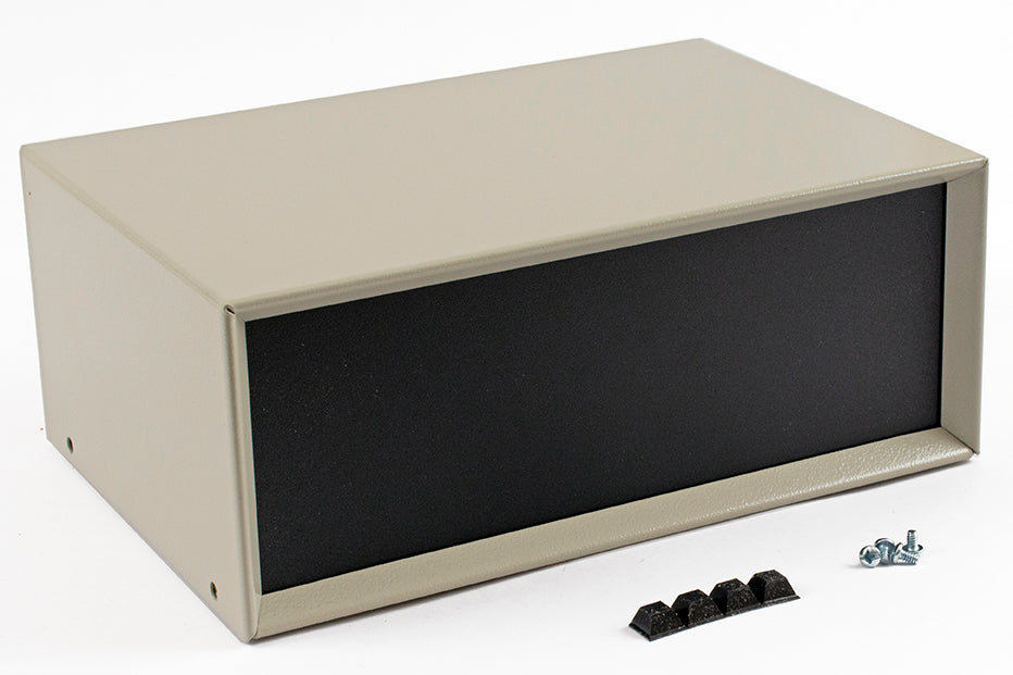 Hammond 1426O Metal Instrument Enclosure, Beige with Vented Bottom, Black Front Panel, 10" x 7" x 4"