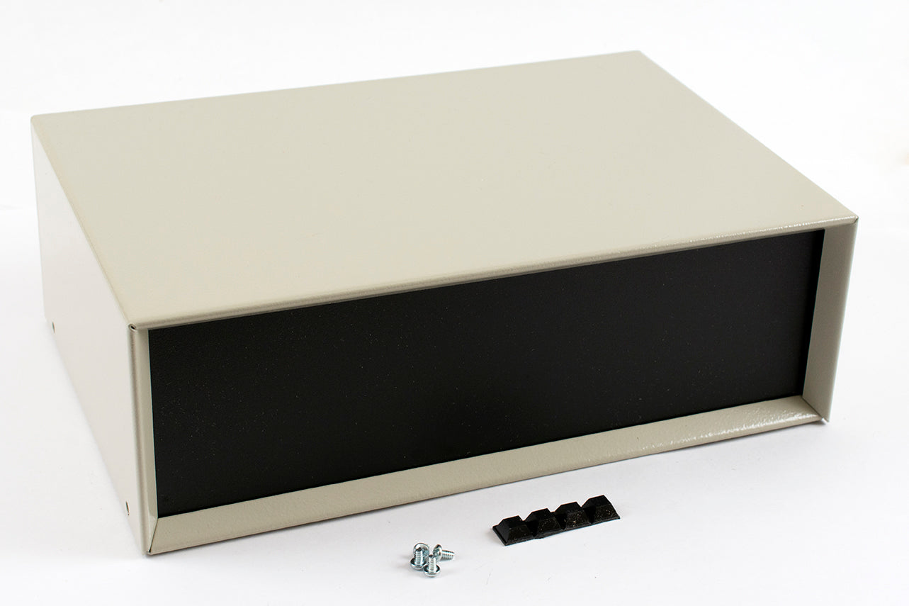 Hammond 1426V Metal Instrument Enclosure, Beige with Vented Bottom, Black Front Panel, 12" x 8" x 4"