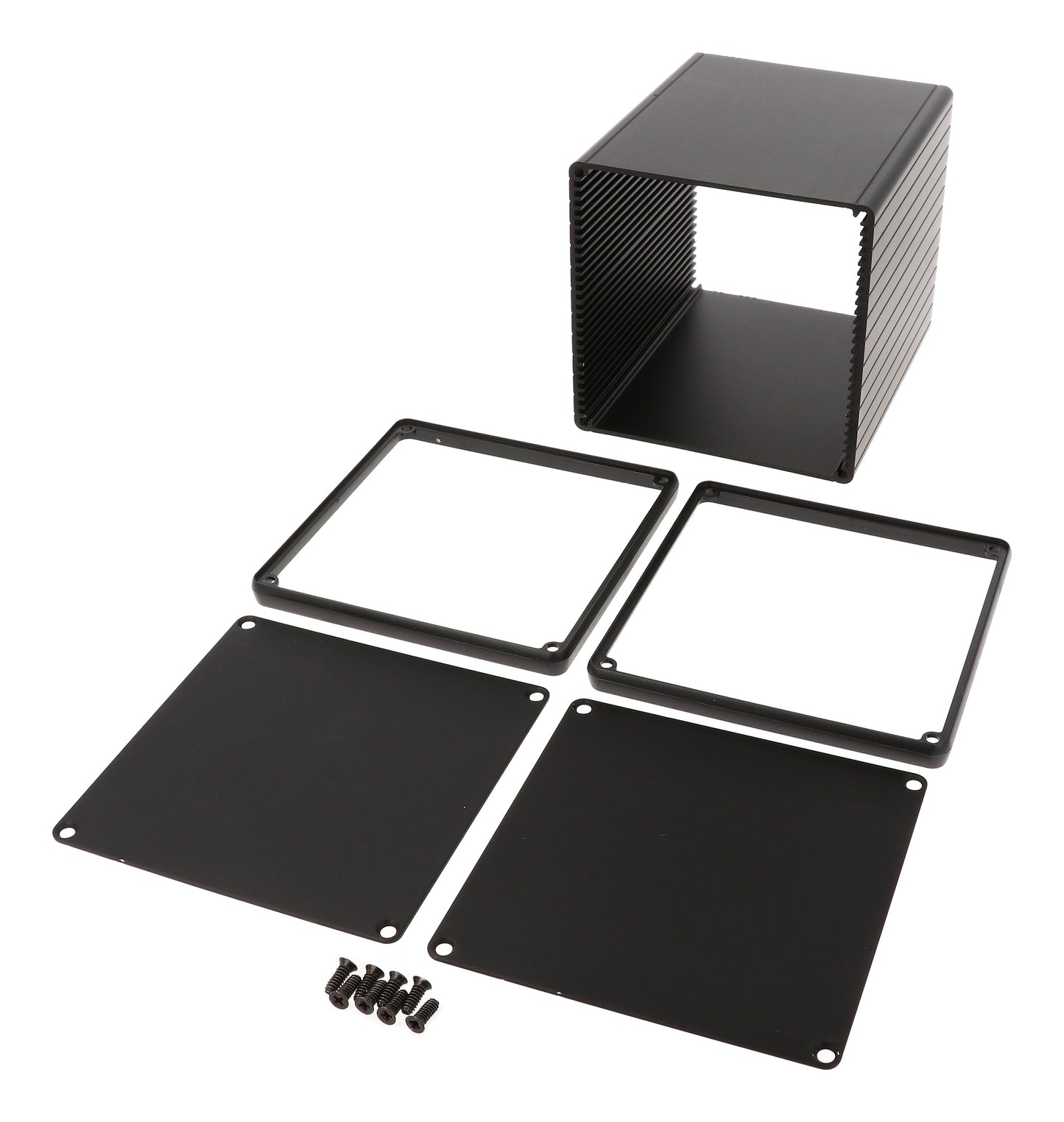 Hammond 1455NS1201BK Extruded Aluminum Enclosure with Metal End Panels, Black Anodize 4.72" x 4.06" x 4.06"