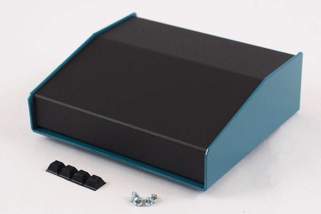 Hammond 1456FE2BKBU Sloped Aluminum Console Enclosure, 15 Degree Black Top / Blue Case 6.50" x 5.50" x 2.00"
