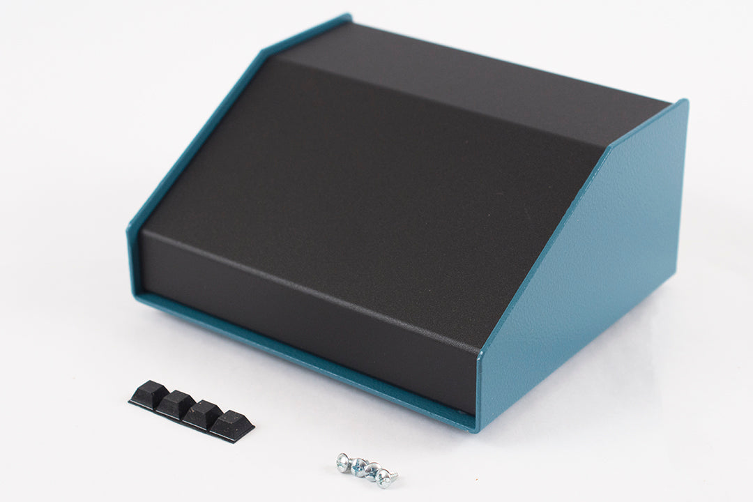 Hammond 1456FE3BKBU Sloped Aluminum Console Enclosure, 30 Degree Black Top / Blue Case 6.00" x 5.50" x 3.00"