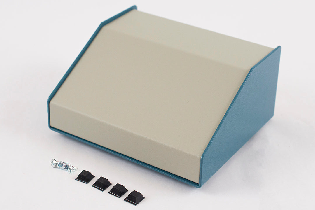 Hammond 1456FE3WHBU Sloped Aluminum Console Enclosure, 30 Degree Beige / Blue