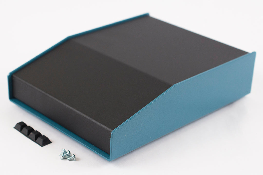 Hammond 1456FH2BKBU Sloped Aluminum Console Enclosure, 15 Degree Black Top / Blue Case 6.50" x 8.50" x 2.00"