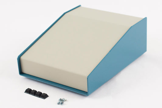 Hammond 1456FH3WHBU Sloped Aluminum Console Enclosure, 15 Degree Beige / Blue