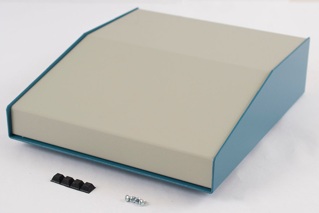 Hammond 1456KL3WHBU Sloped Aluminum Console Enclosure, 15 Degree Beige Top / Blue Case 10.00" x 11.30" x 3.00"