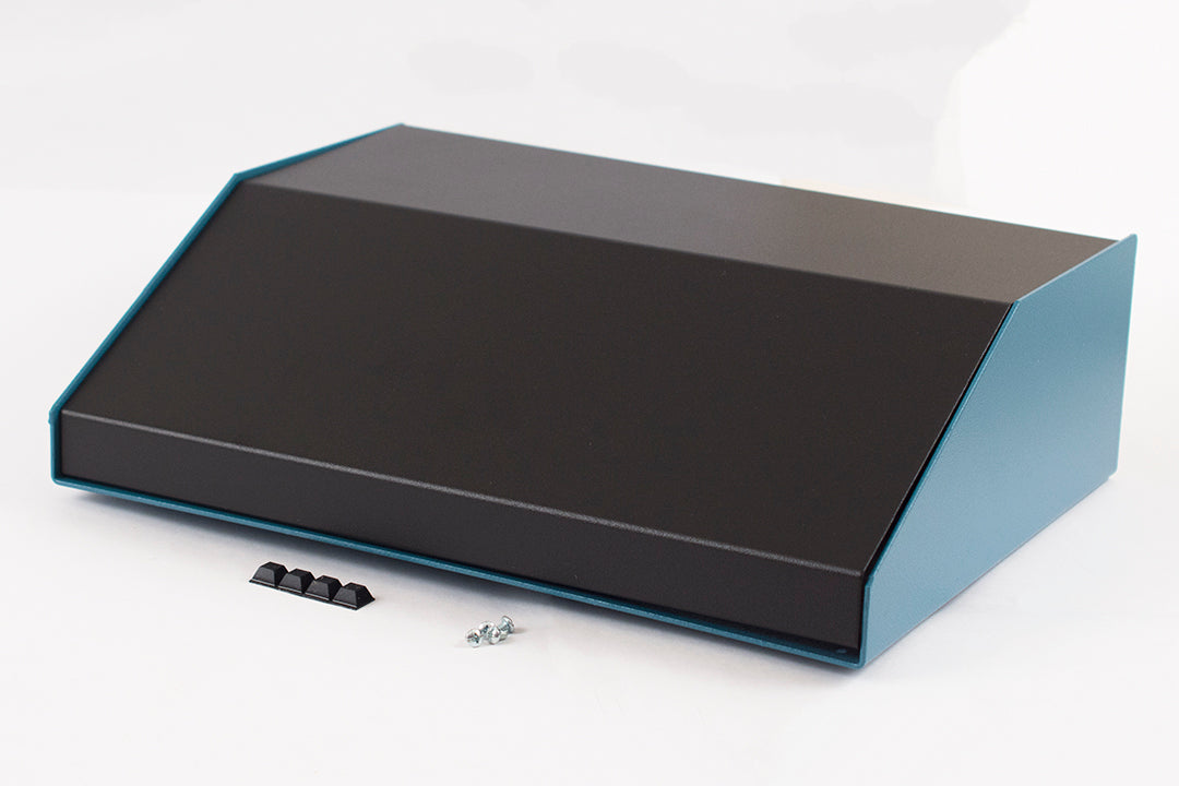 Hammond 1456PK4BKBU Sloped Aluminum Console Enclosure, 30 Degree Black Top / Blue Case 14.00" x 10.20" x 4.00"