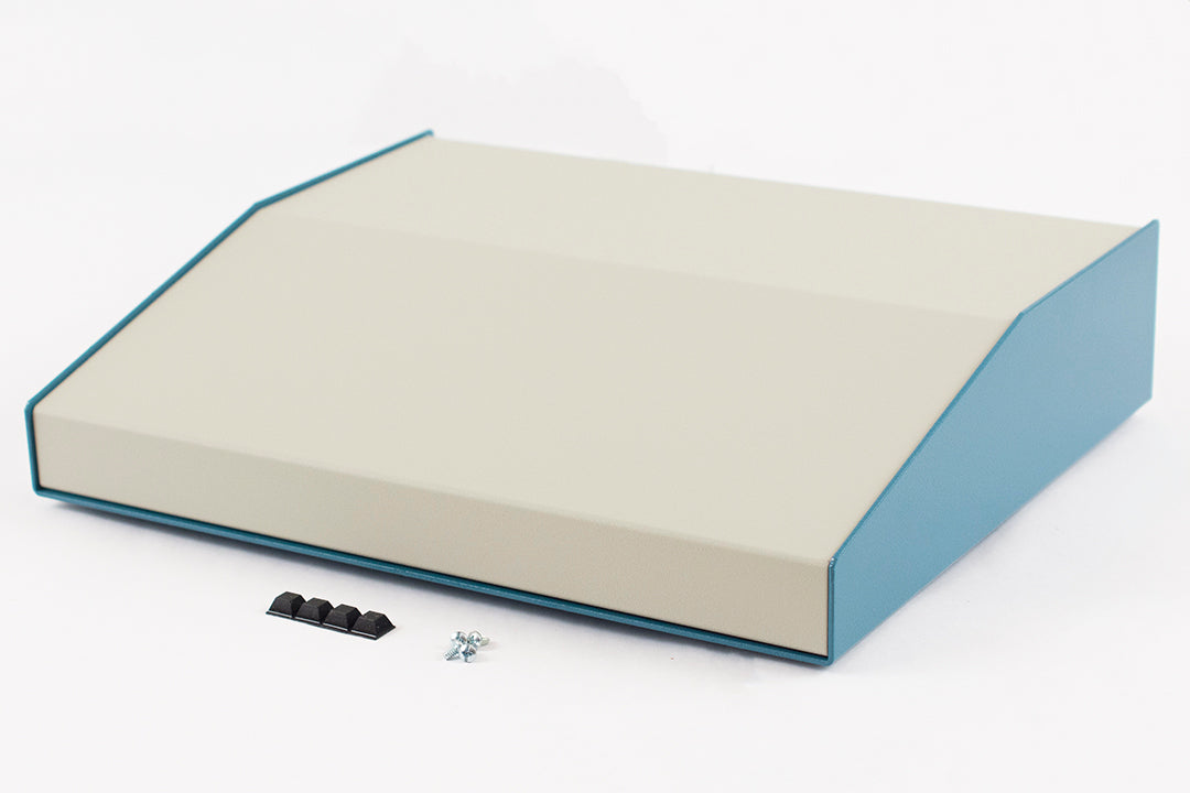 Hammond 1456PL3WHBU Sloped Aluminum Console Enclosure, 15 Degree Beige Top / Blue Case 14.00" x 11.30" x 3.00"