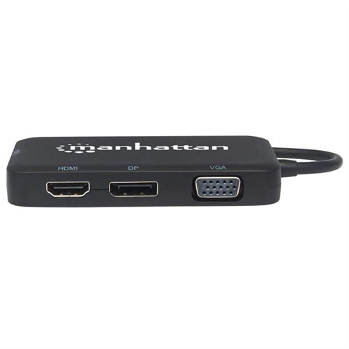 Manhattan 152600 USB Type-C 4-in-1 Audio/Video Converter, USB 3.1 Type-C Male to HDMI, DP, VGA, DVI-I Female, Black