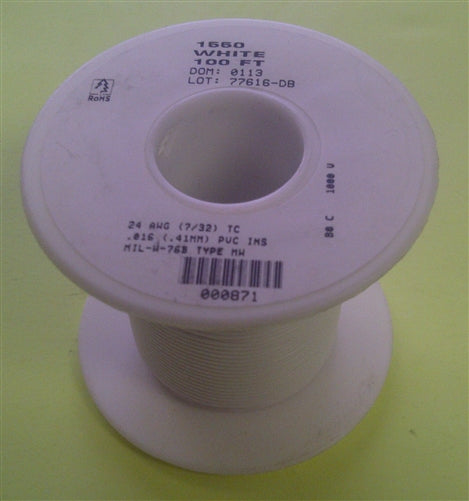 Alpha 24AWG Stranded White Hookup Wire 1550-100WHT (100 Feet)