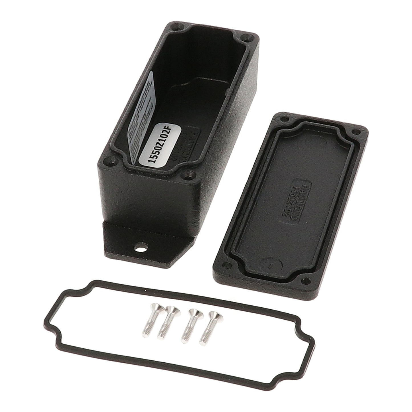 Hammond 1550Z102FBK Black Watertight Flanged Diecast Aluminum Enclosure 4.59" x 1.43" x 1.3"