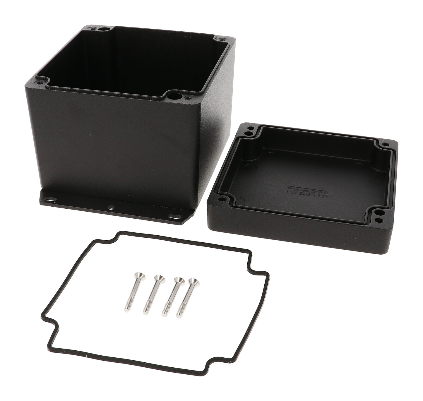 Hammond 1550Z137FBK Black Watertight Flanged Diecast Aluminum Enclosure 5.8" x 4.76" x 4.11"