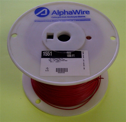 Alpha 22AWG Stranded Red Hookup Wire 1551-1000RED (1000 Feet)