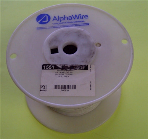 Alpha 22AWG Stranded White Hookup Wire 1551-1000WHT (1000 Feet)