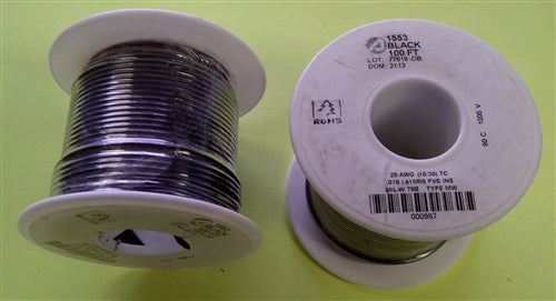 Alpha 20AWG Stranded Black Hookup Wire 1553-100BLK (100 Feet)