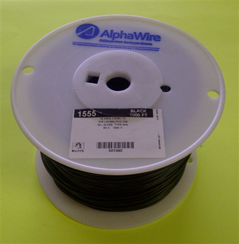 Alpha 18AWG Stranded Black Hookup Wire 1555-1000BLK (1000 Feet)