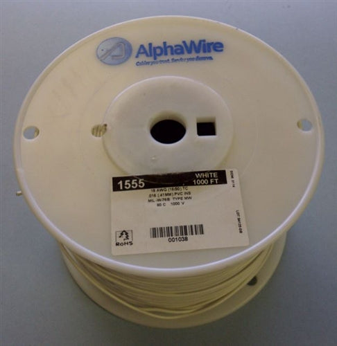 Alpha 18AWG Stranded White Hookup Wire 1555-1000WHT (1000 Feet)