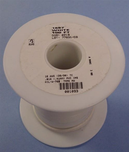 Alpha 16AWG Stranded White Hookup Wire 1557-100WHT (100 Feet)