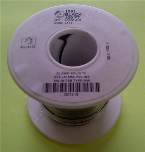 Alpha 22AWG Solid Black Hookup Wire 1561-100BLK (100 Feet)