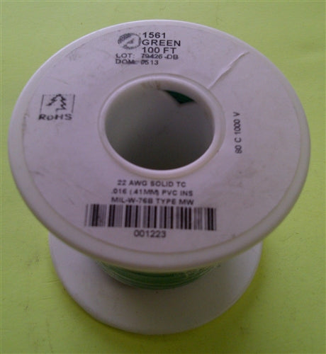 Alpha 22AWG Solid Green Hookup Wire 1561-100GRN (100 Feet)