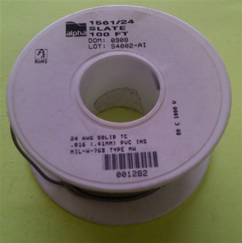Alpha 24AWG Solid Gray Hookup Wire 1561/24-100GRY (100 Feet)