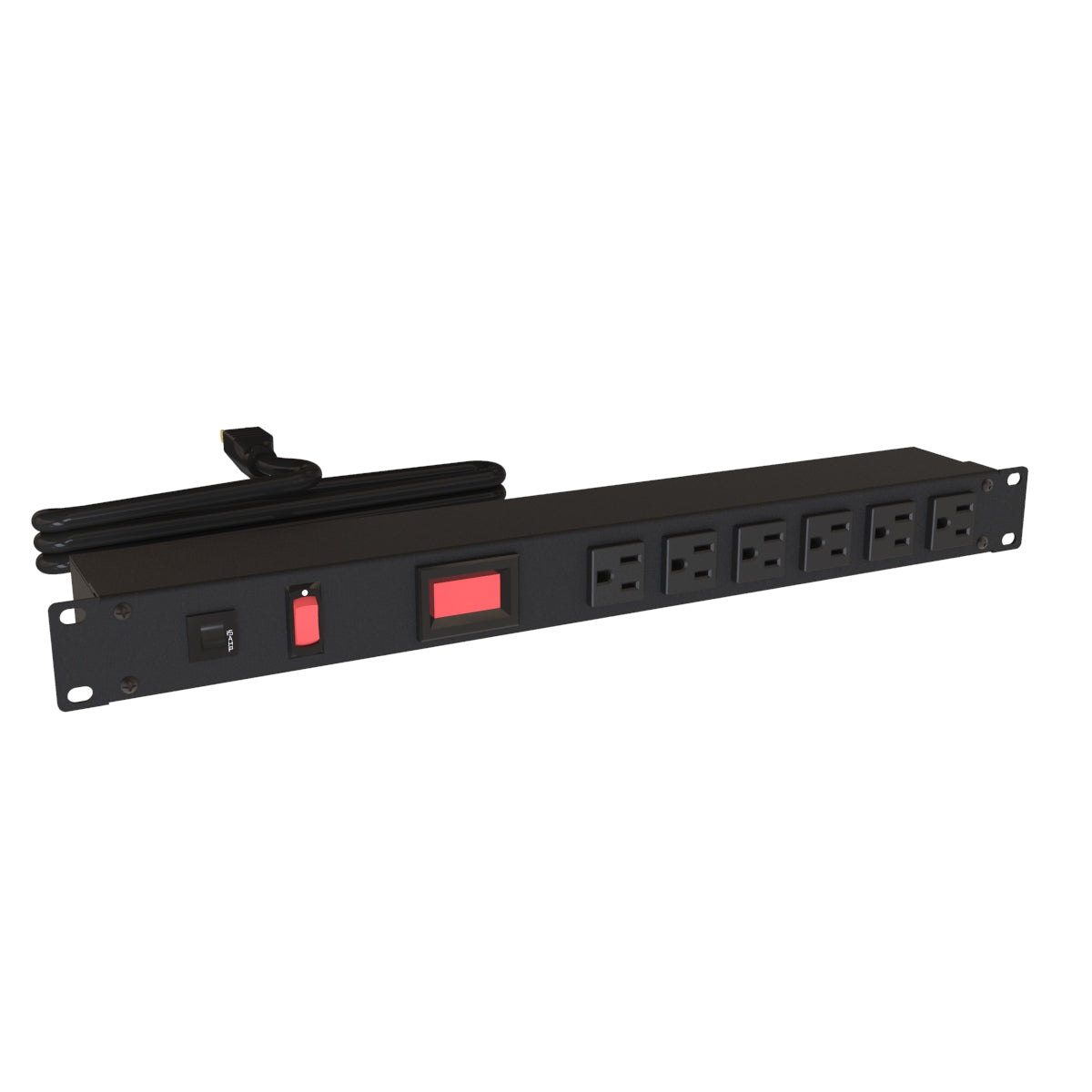 Hammond 1582H6B1BKAM Rack Mount Power Bar 6-Outlets Front 15 Amps, w/Ammeter, Lit On/Off Switch, 15' Cord, Straight Plug