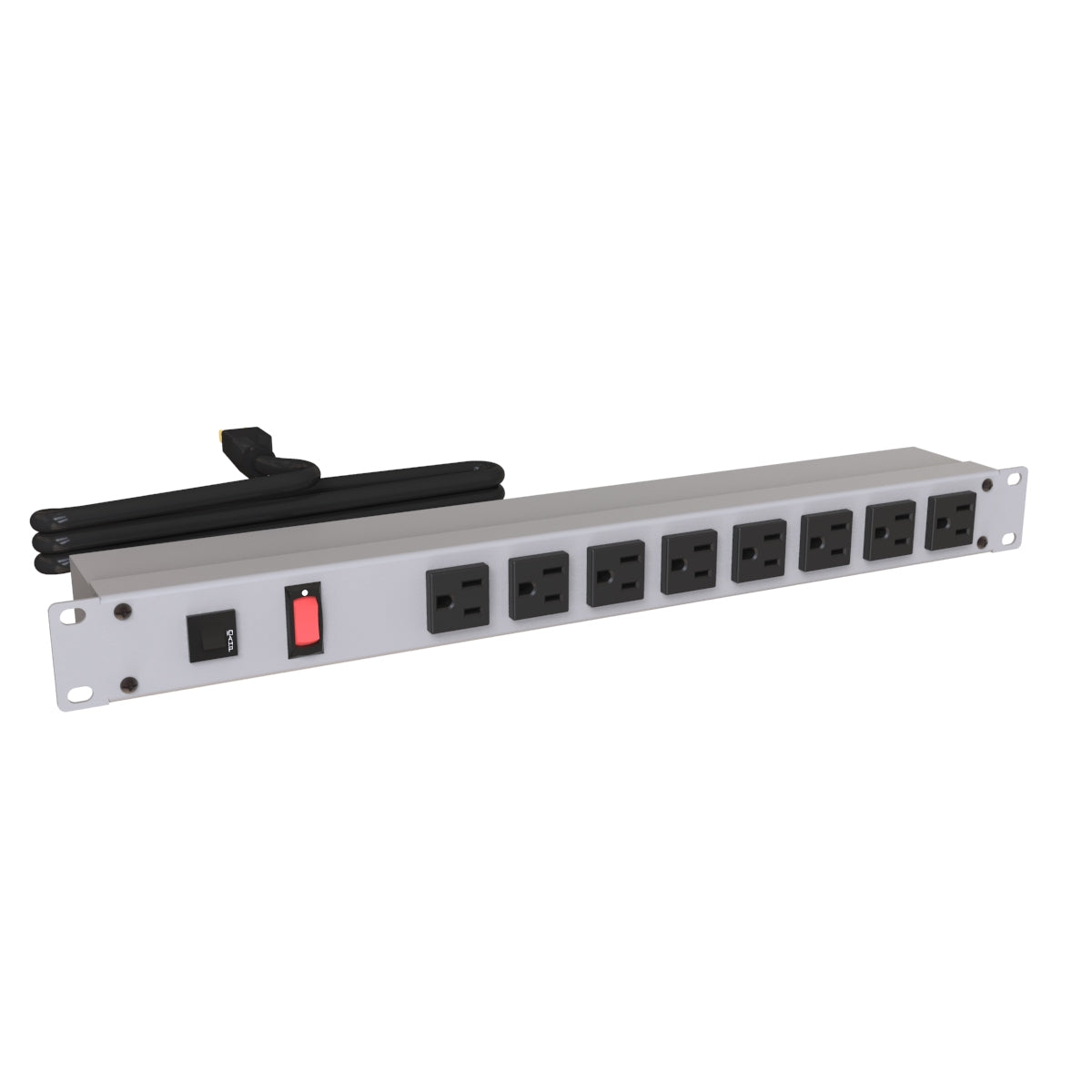 Hammond 1582H8A1 Rack Mount Power Bar 8-Outlets On Front 15 Amps, Gray, Lit On/Off Switch, 6' Cord, Straight Plug