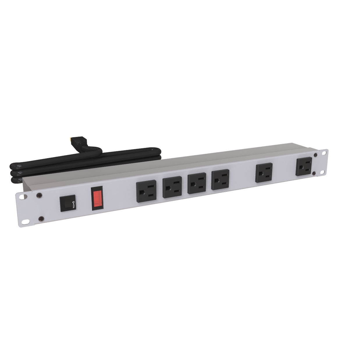 Hammond 1582T6A1 Rack Mount Power Bar 6-Outlets On Front 15 Amps, Gray, Pilot Light, 6' Cord, Straight Plug