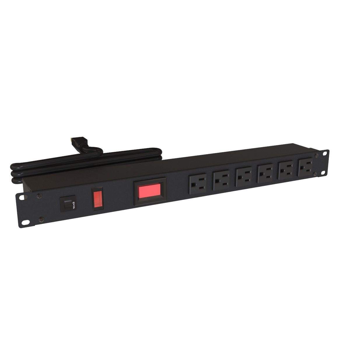 Hammond 1582T6B1BKAM Rack Mount Power Bar 6-Outlets On Front 15 Amps, w/Ammeter, Pilot Light, 15' Cord, Straight Plug
