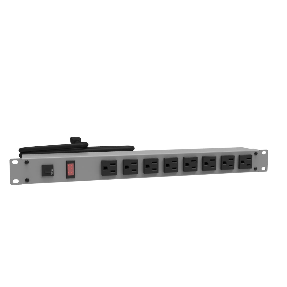 Hammond 1582T8A1 Rack Mount Power Bar 8-Outlets On Front 15 Amps, Gray, Pilot Light, 6' Cord, Straight Plug