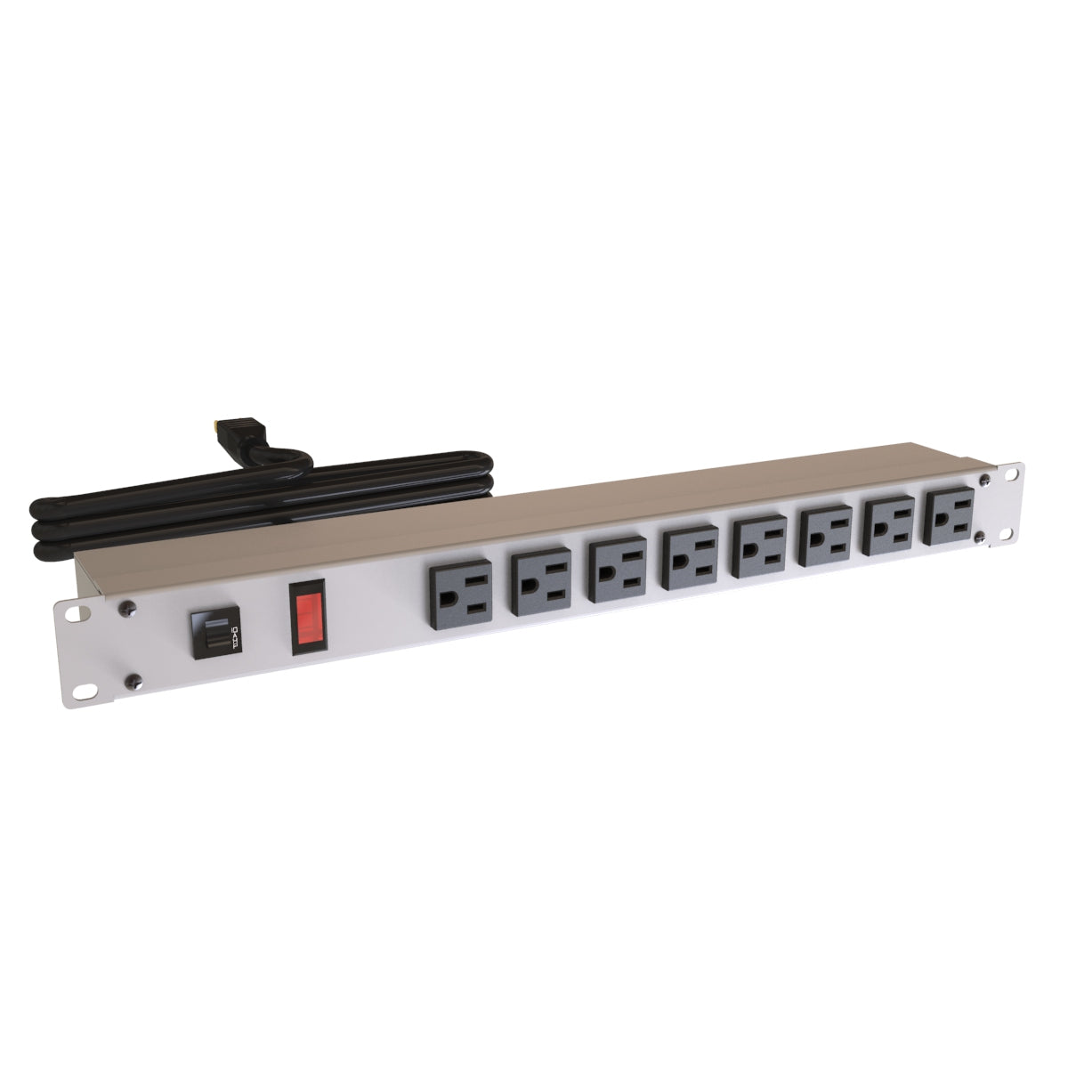 Hammond 1582T8B1 Rack Mount Power Bar 8-Outlets On Front 15 Amps, Gray, Pilot Light, 15' Cord, Straight Plug