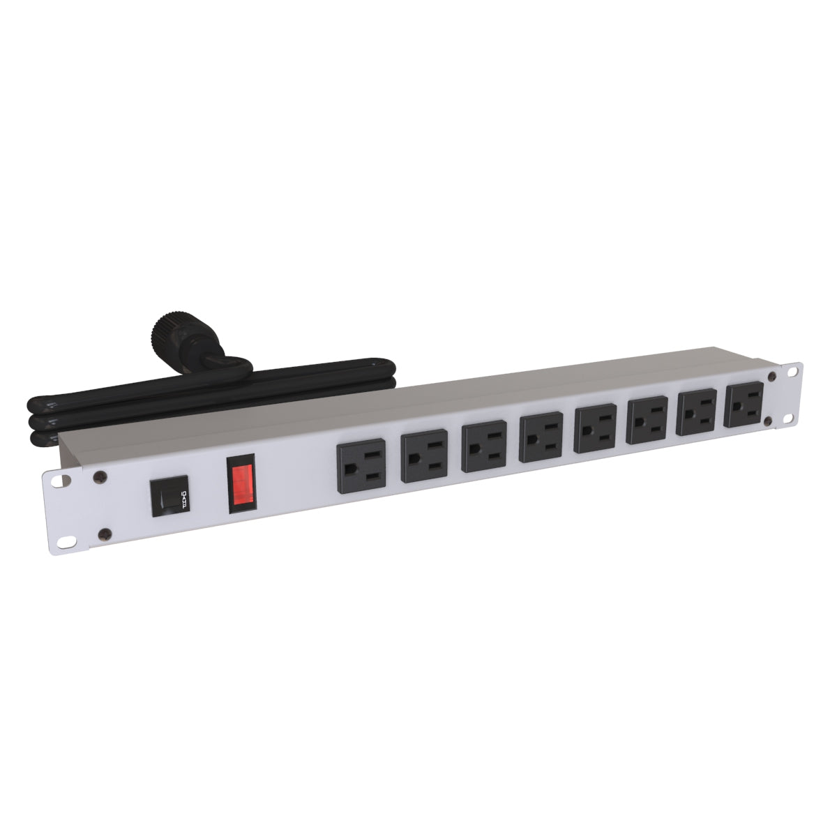 Hammond 1582T8C1 Rack Mount Power Bar 8-Outlets On Front 15 Amps, Gray, Pilot Light, 6' Cord, Locking Plug