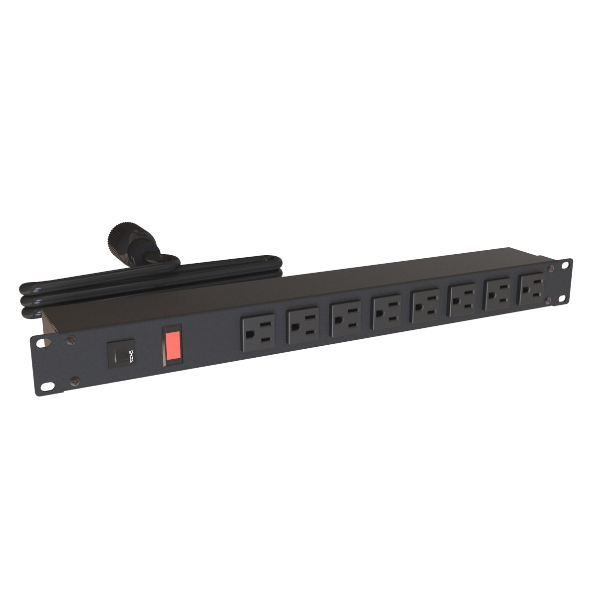 Hammond 1582T8C1BK Rack Mount Power Bar 8-Outlets On Front 15 Amps, Pilot Light, 6' Cord, Locking Plug