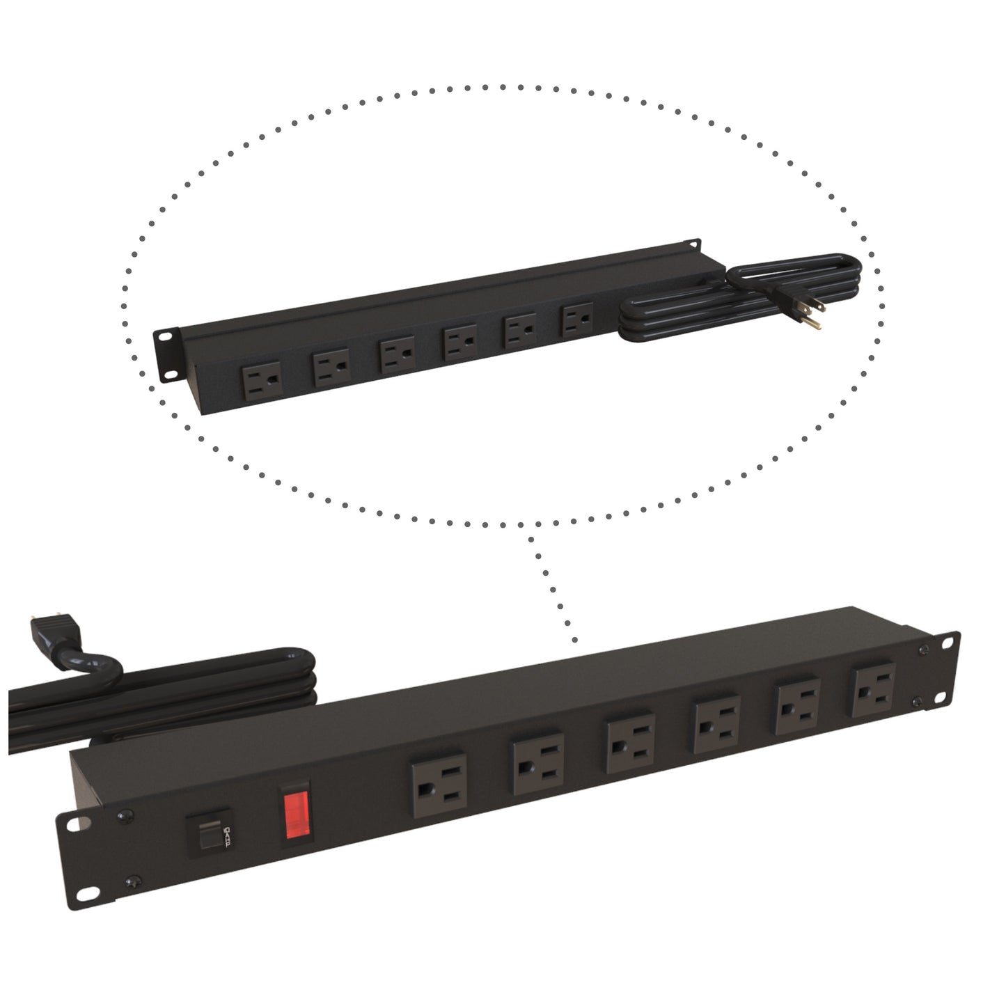 Hammond 1583T12A1BKX Power Bar 12 Outlet 19" Rackmount 6' Cord, 6 Front/6 Rear Receptacles, No Switch
