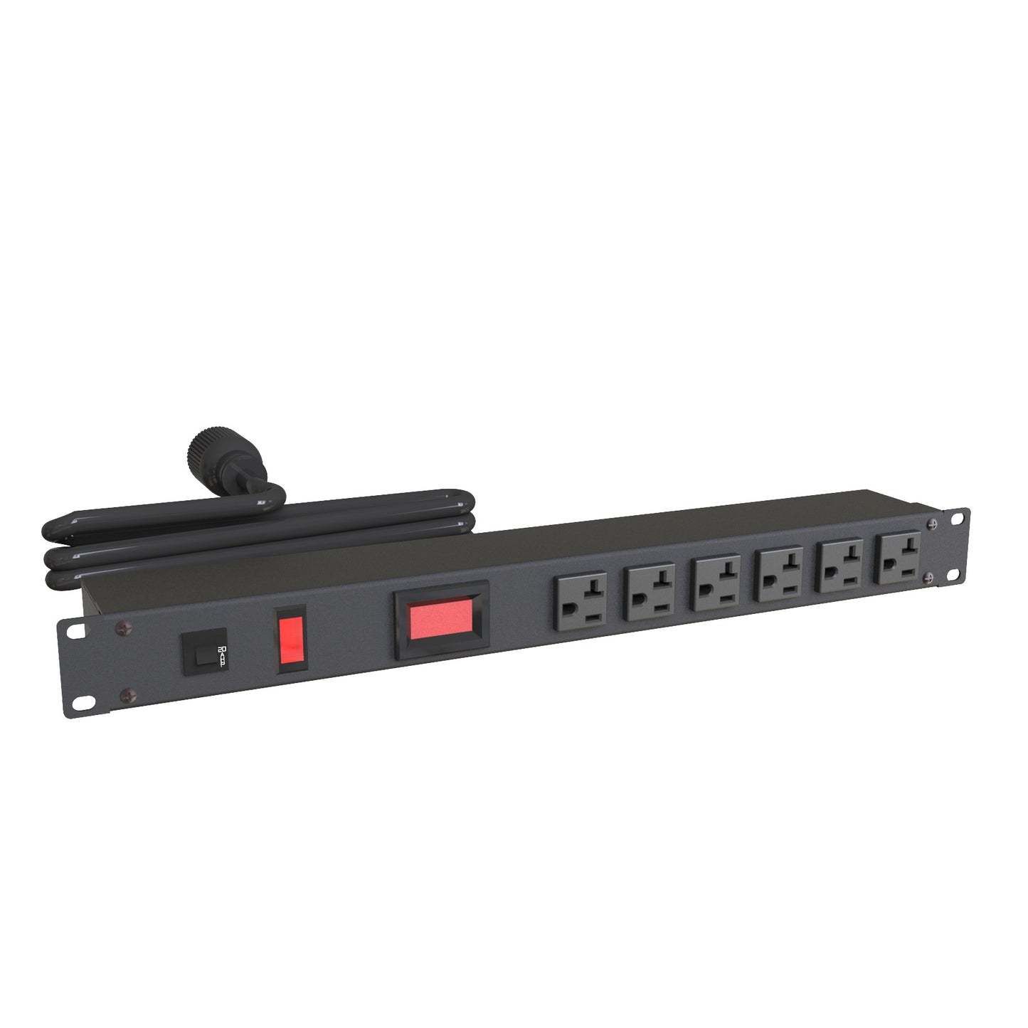 Hammond 1589T6F1BKRFAM Rack Mount Power Bar 6-Outlets On Front 20 Amps, with Ammeter, Pilot Light, 6' Cord, Straight Plug