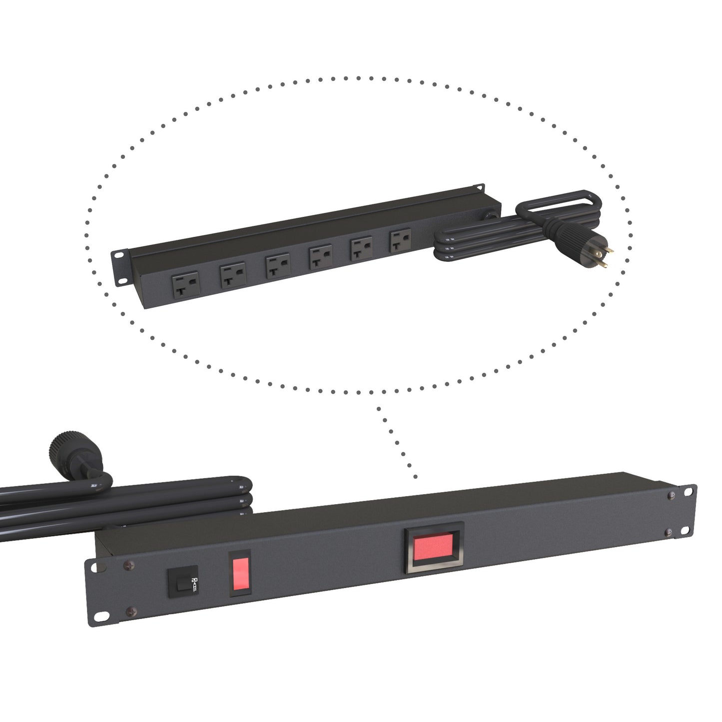 Hammond 1589T6F1BKRRAM Rack Mount Power Bar 6-Outlets On Rear 20 Amps, with Ammeter, Pilot Light, 6' Cord, Straight Plug