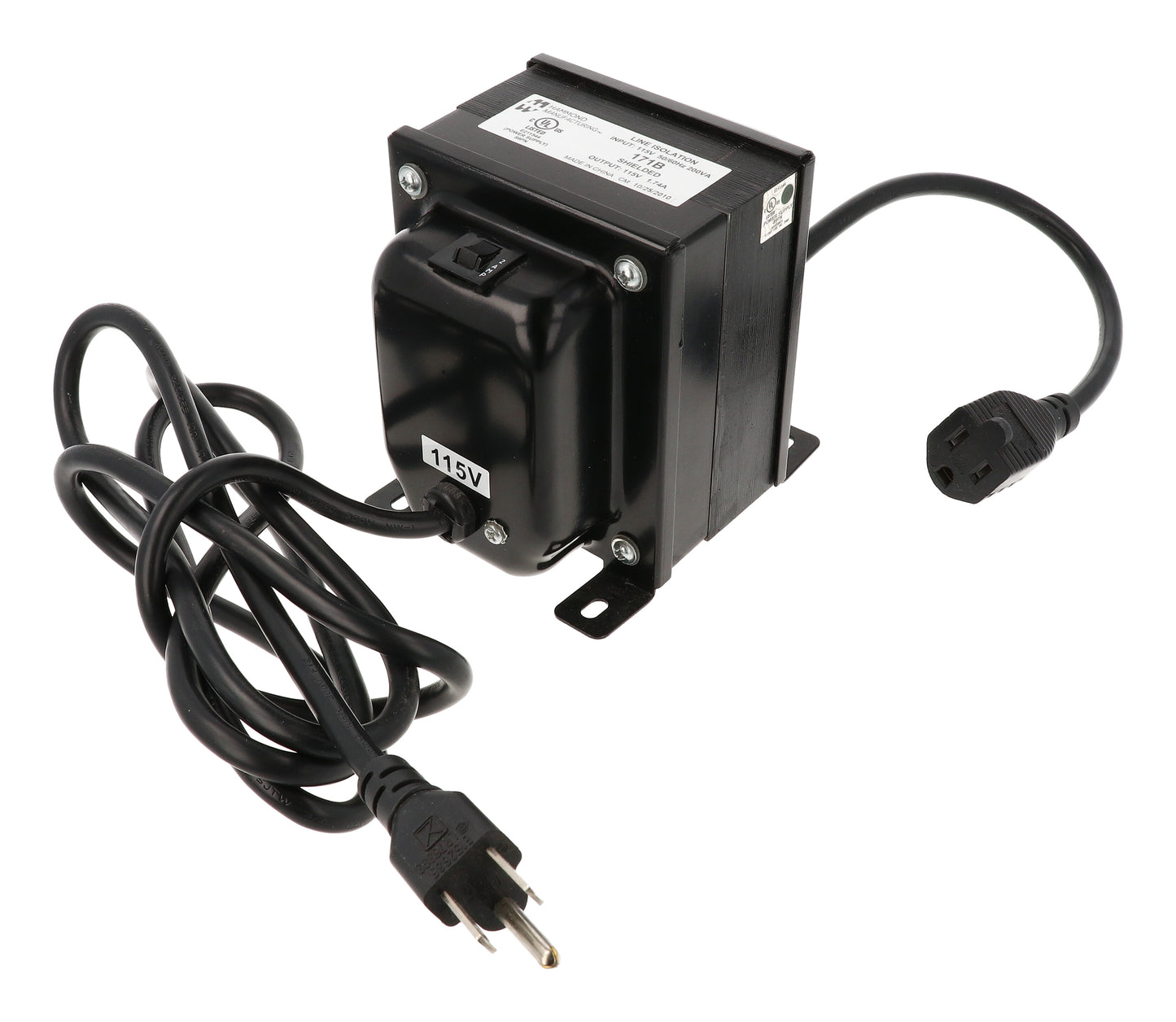 Hammond 171B Isolation Transformer, Plug-In, 115VAC, 50/60Hz to 115VAC, 200VA, 171 Series