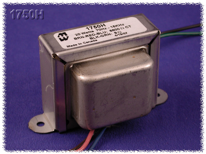 Hammond 1750H Output Transformer, Guitar Amp, 6,600 C.T. Ohm Pri., 8 Ohm Sec., 20W