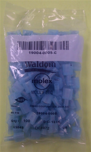 Molex 19004-0005 Blue 16-14AWG .250" Male Quick Connector, Fully Nylon Insulated, 100/Pack