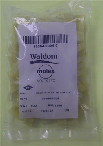 Molex 19004-0009 Yellow 12-10AWG .250" Male Quick Connector, Fully Nylon Insulated, 100/Pack