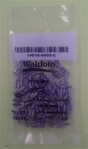Molex 19016-0005 Non-Insulated 22-18AWG .187" Female Quick Connector, 100/Pack